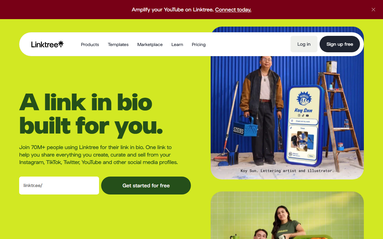 Linktree homepage